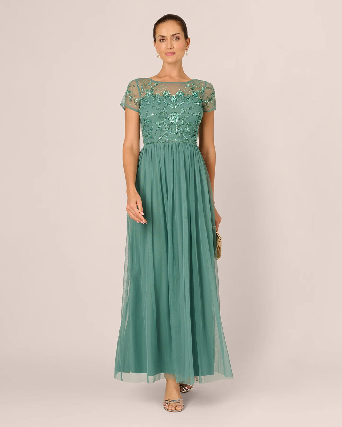 short-sleeve a-line maxi mother of the bride dress - image 1