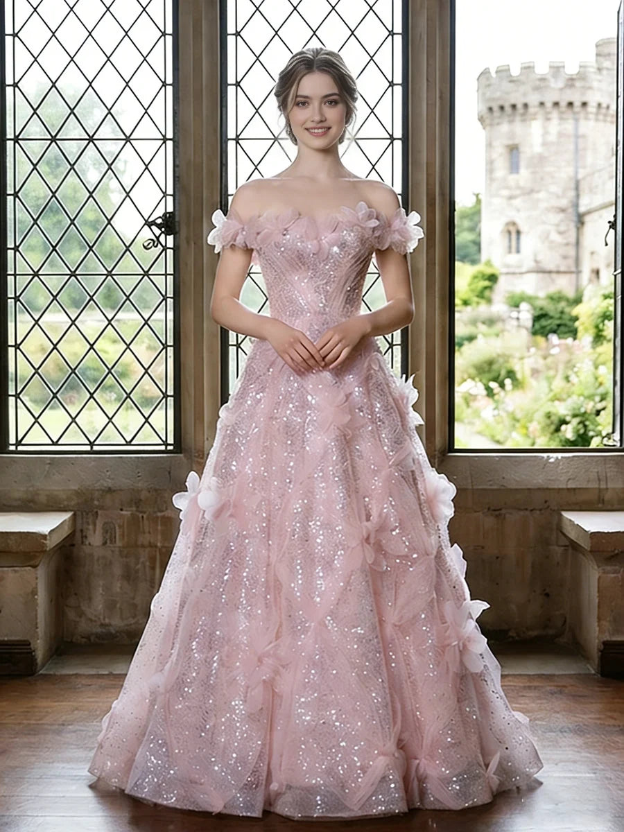Blush Pink short wedding dress, front view showing the ball-gown silhouette