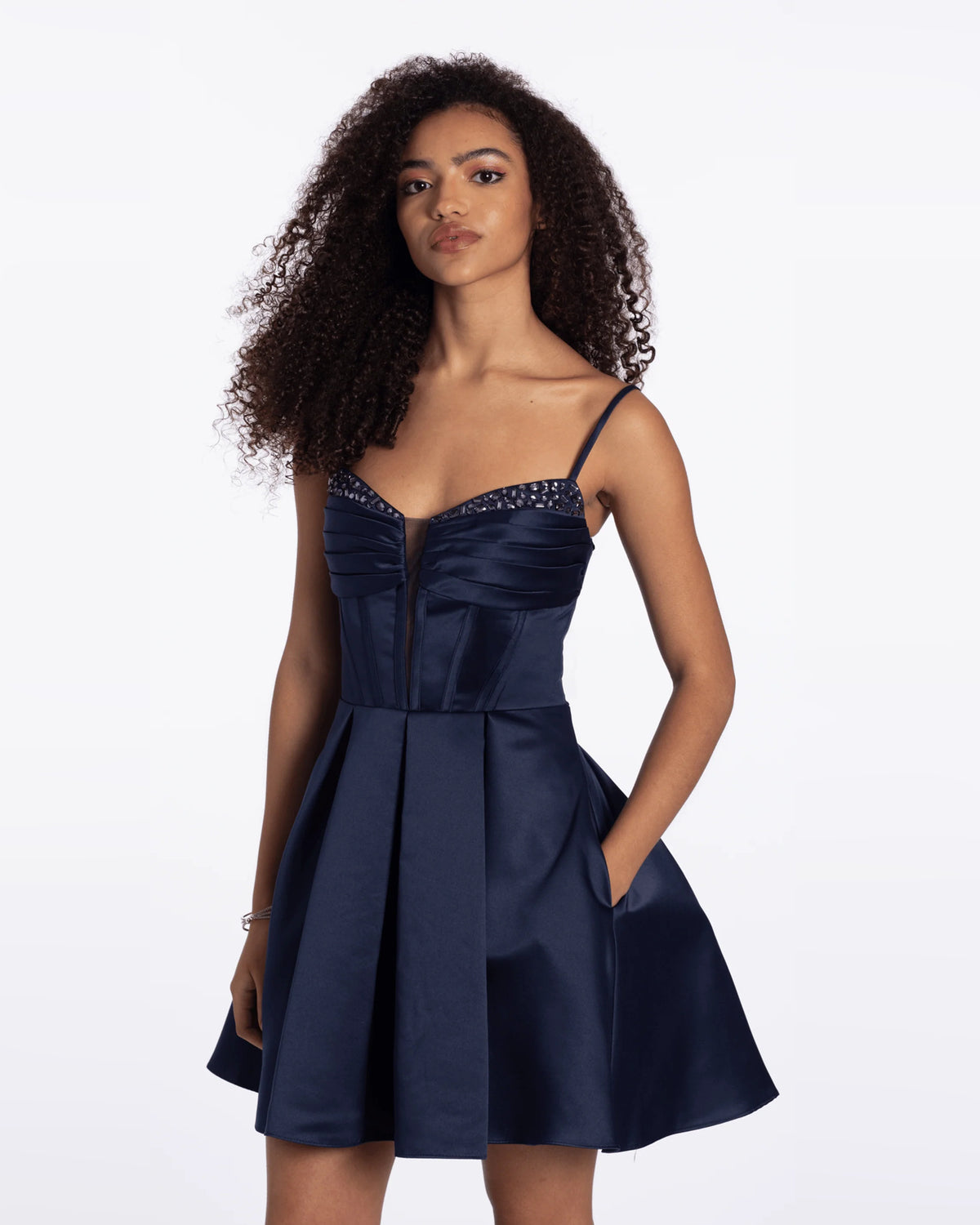spaghetti strap fit-and-flare maxi homecoming dress - image 1