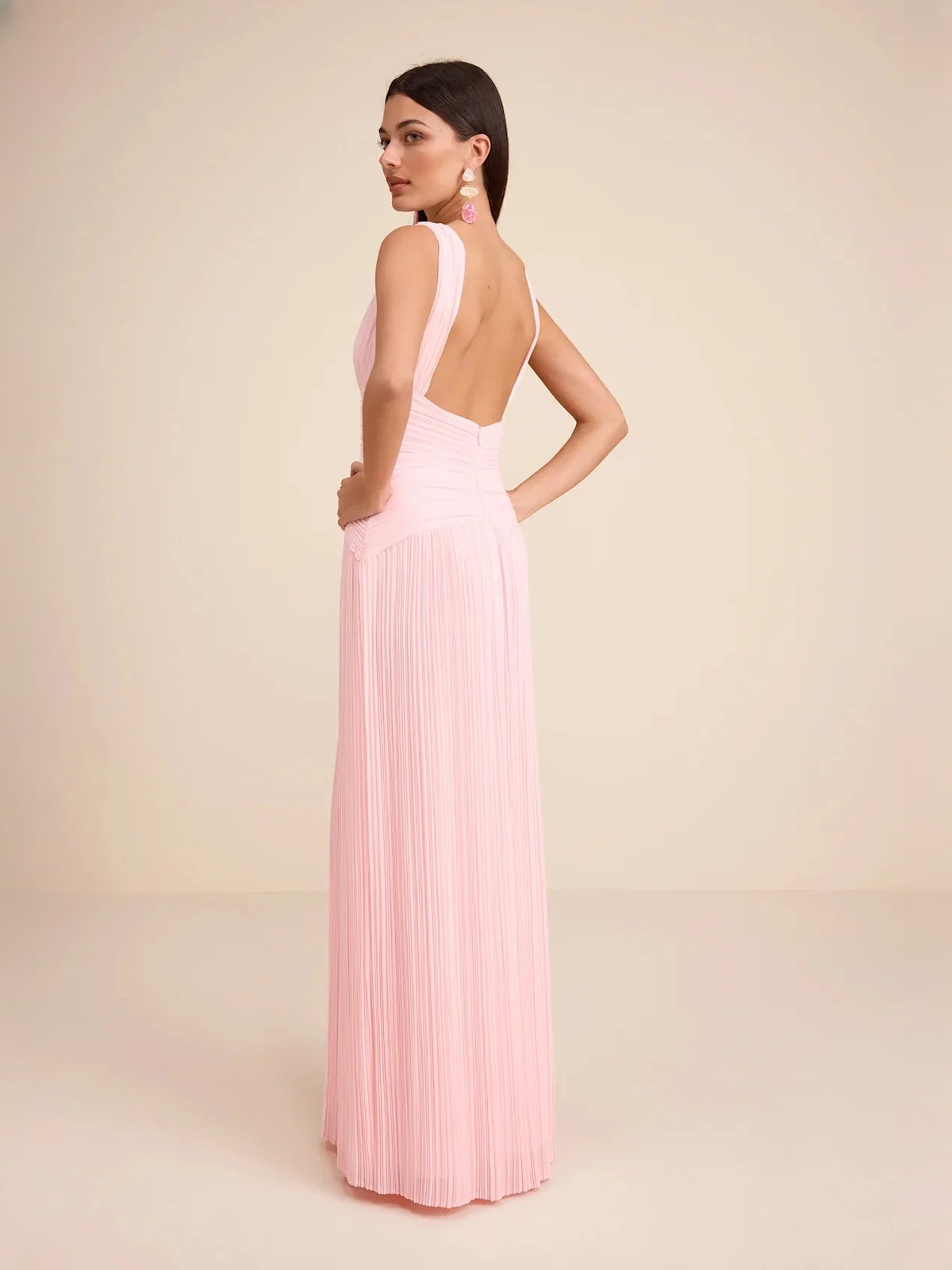 Pale Lemon maxi bridesmaid dress, front view showing the column silhouette