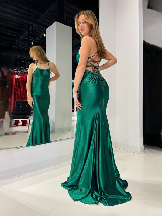 Emerald Green floor-length prom dress, front view showing the mermaid silhouette