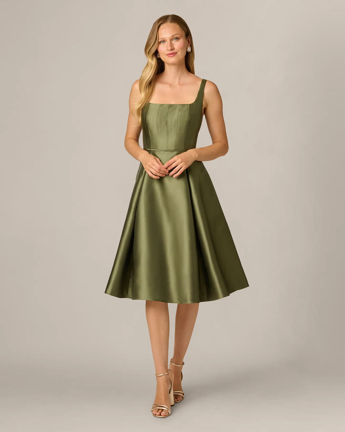square neck fit-and-flare midi mother of the bride dress - image 1