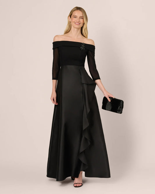 off-shoulder a-line maxi mother of the bride dress - image 1