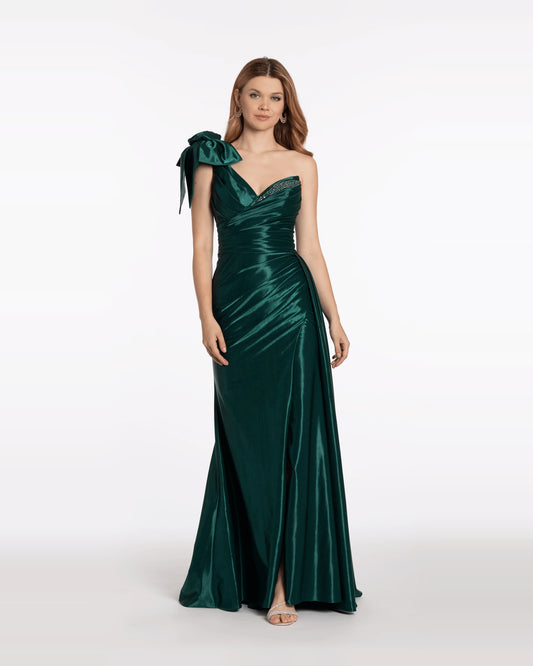 asymmetrical neck trumpet maxi prom dress - image 1