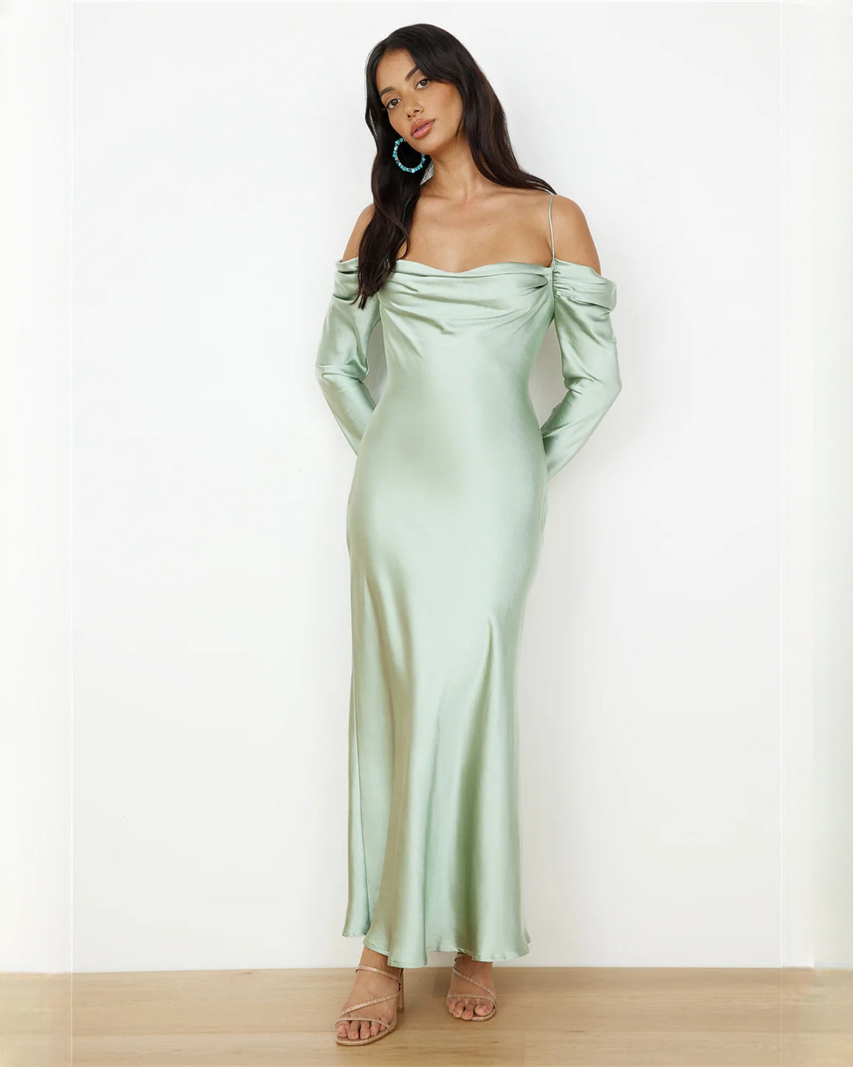 sleeveless satin a-line maxi bridesmaid dress - image 1