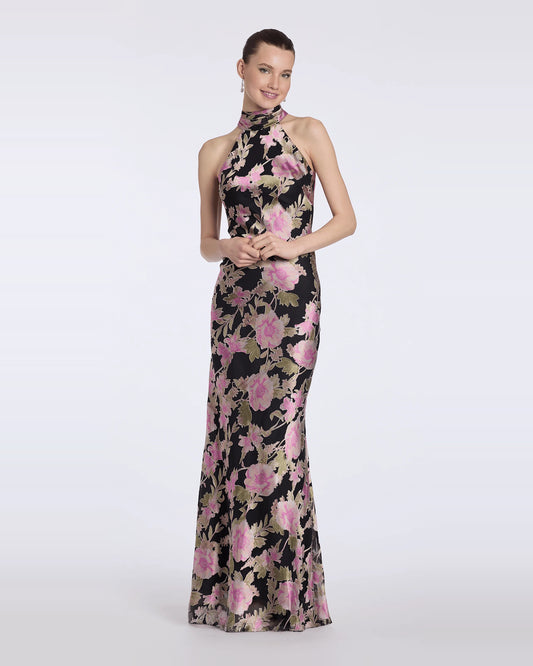 halter neck column maxi prom dress - image 1