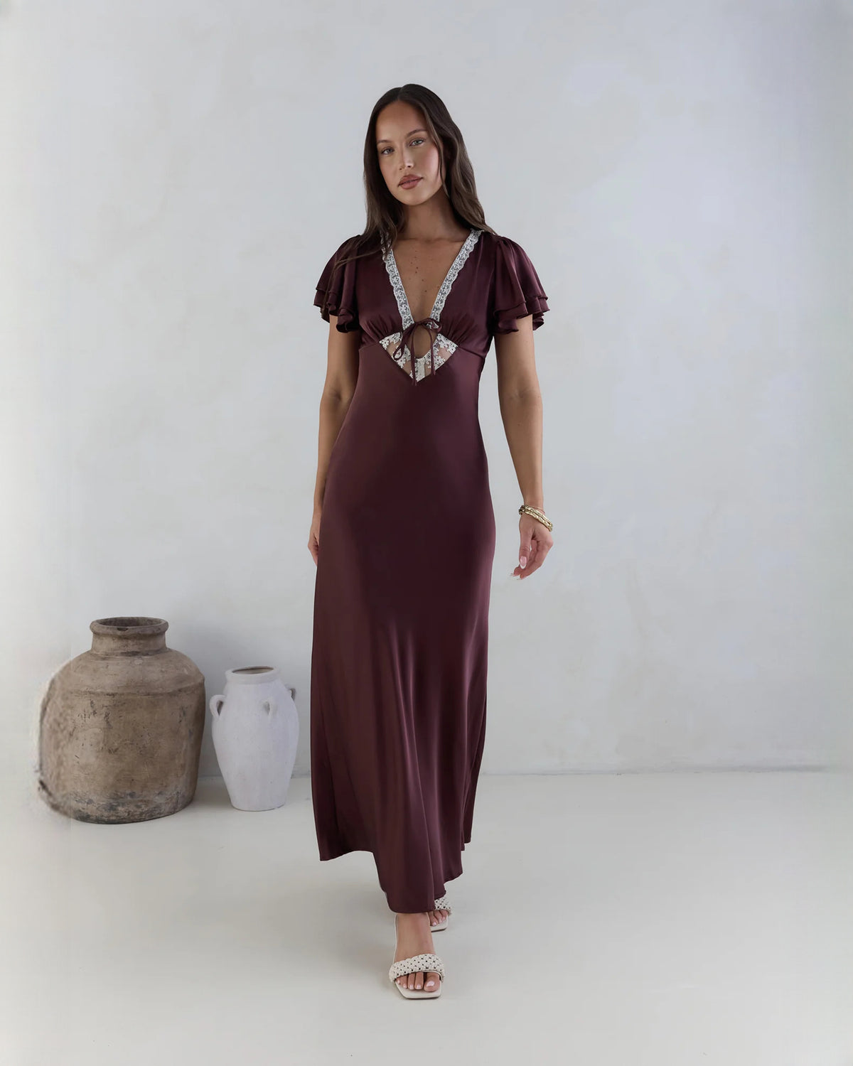 sleeveless mesh a-line maxi bridesmaid dress - image 1