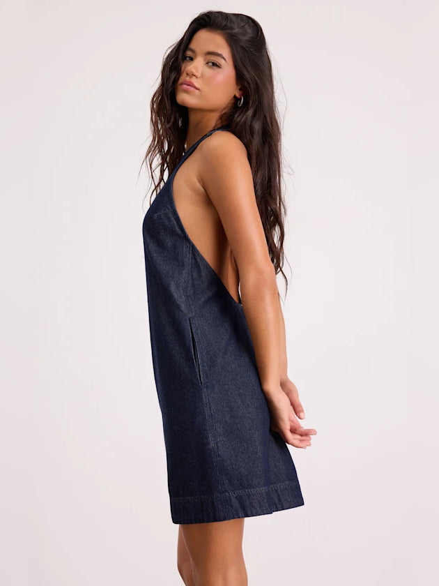 Blue mini homecoming dress, front view showing the silhouette
