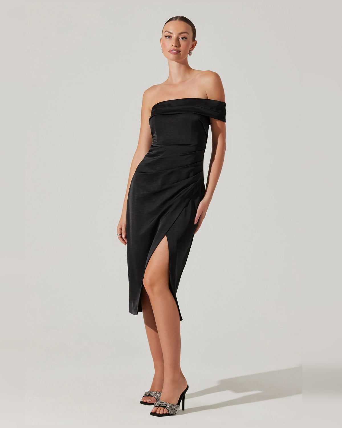off-shoulder a-line midi formal dress - image 1