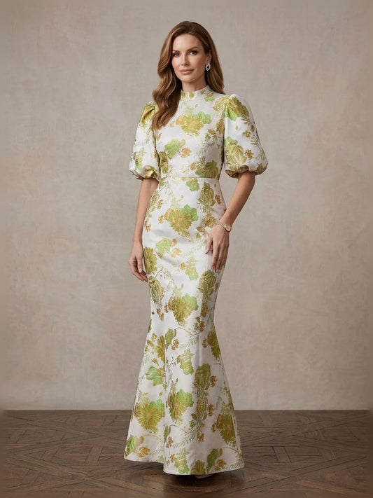 Ivory floor-length mother of the bride dress, front view showing the mermaid silhouette