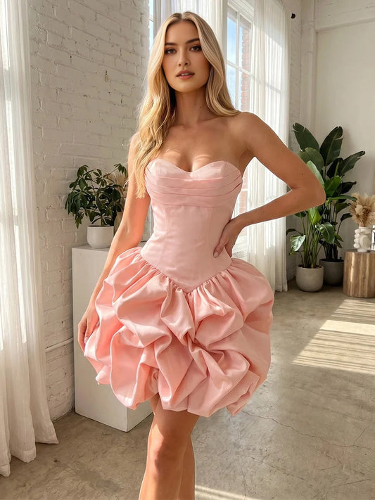 Pearl Pink mini homecoming dress, alternate view showing the full-length silhouette