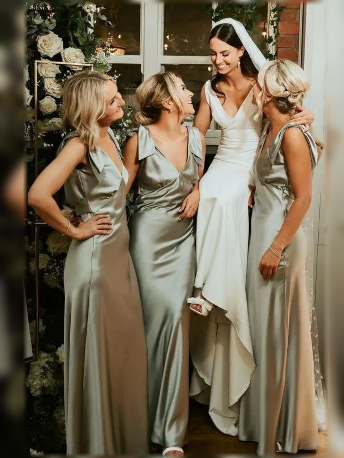 As Picture floor-length bridesmaid dress, front view showing the a-line silhouette