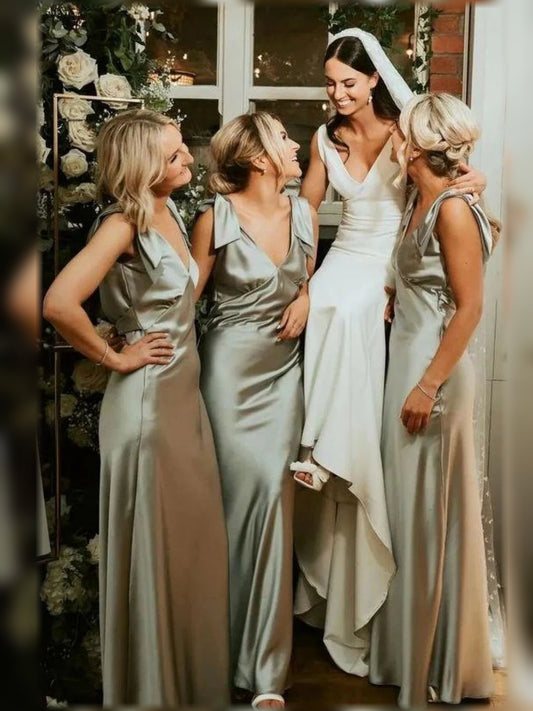 As Picture floor-length bridesmaid dress, front view showing the a-line silhouette