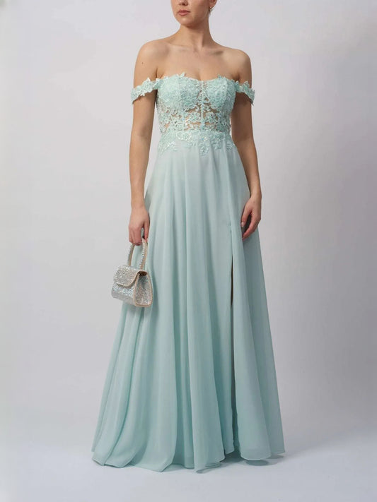 Mint Green floor-length prom dress, front view showing the a-line silhouette