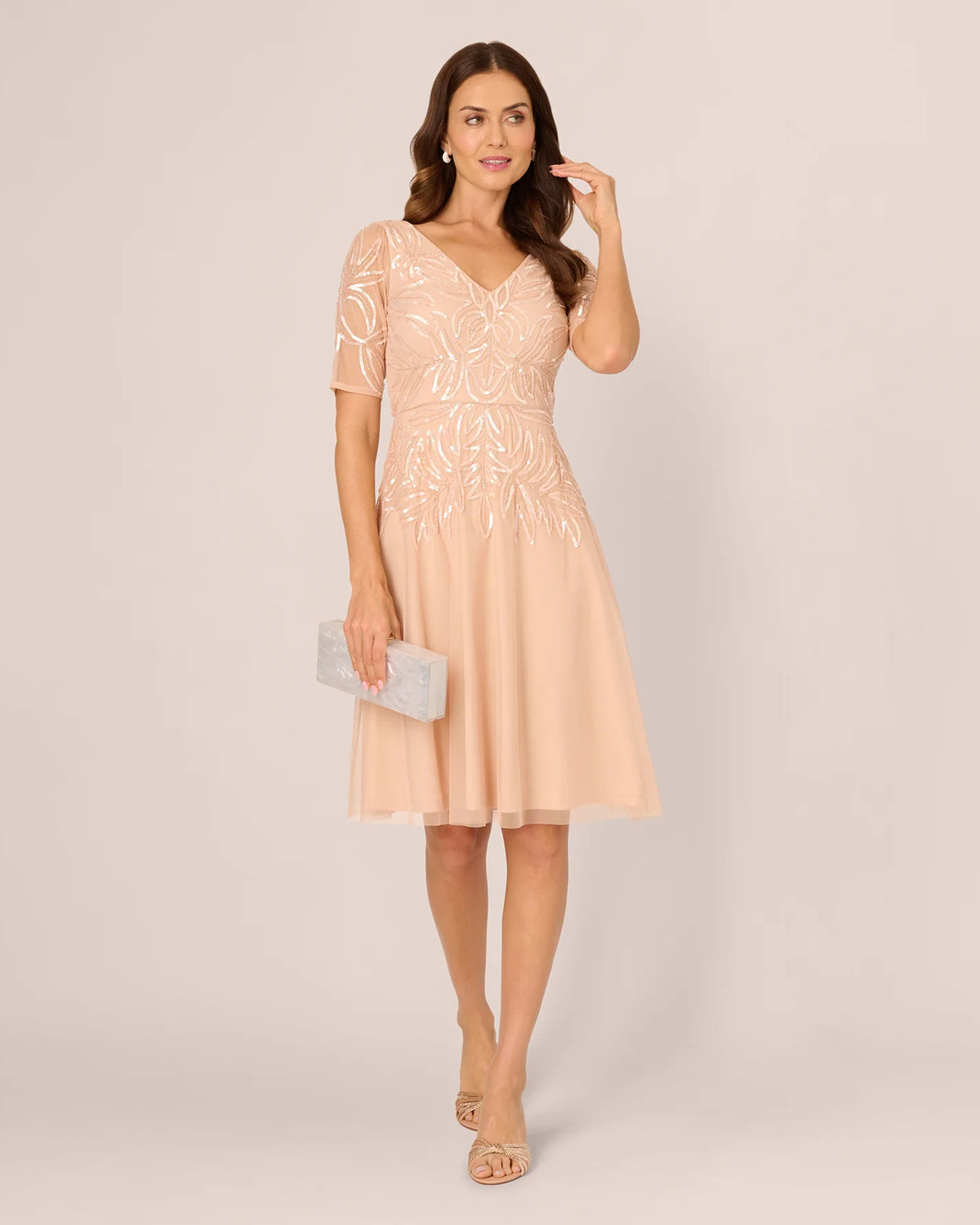 short-sleeve a-line midi mother of the bride dress - image 1