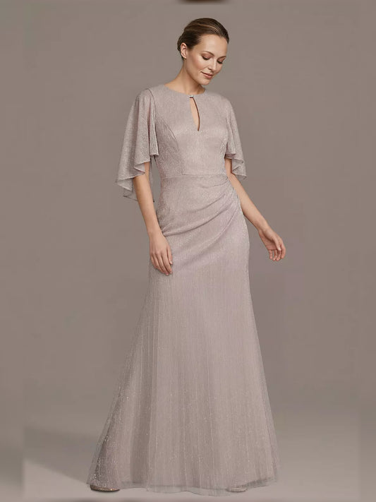 Blush Pink maxi mother of the bride dress, front view showing the a-line silhouette
