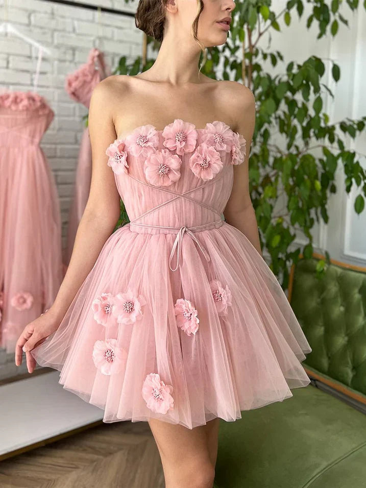 Light Pink mini homecoming dress, alternate view showing the full-length silhouette