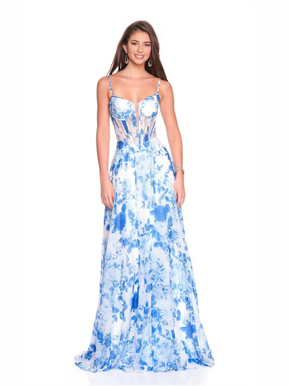 Light Blue a-line floor-length formal dress with sweetheart neckline, full-length front view