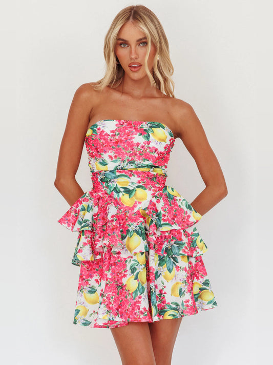 Pink mini homecoming dress, front view showing the silhouette
