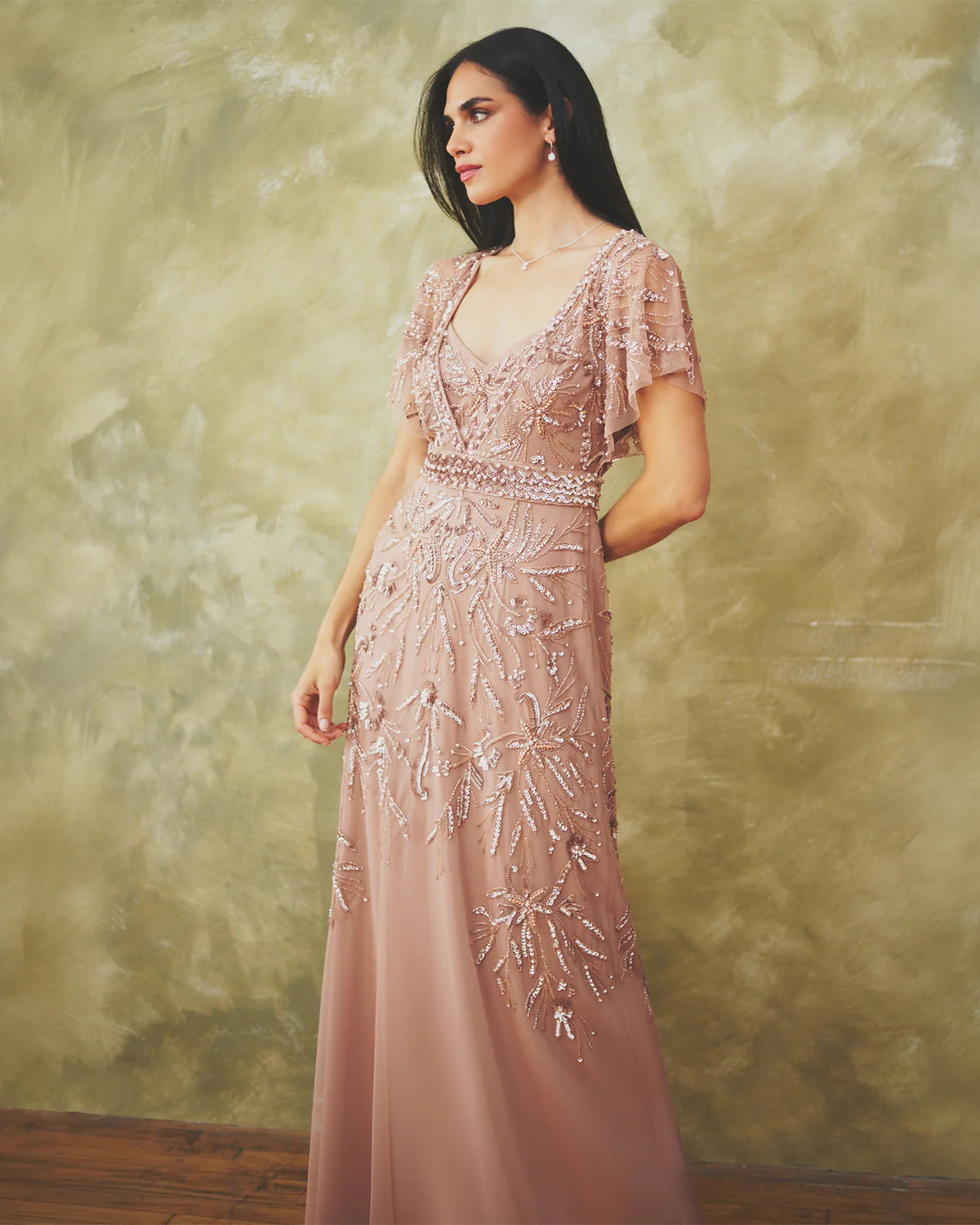short-sleeve a-line maxi mother of the bride dress - image 1