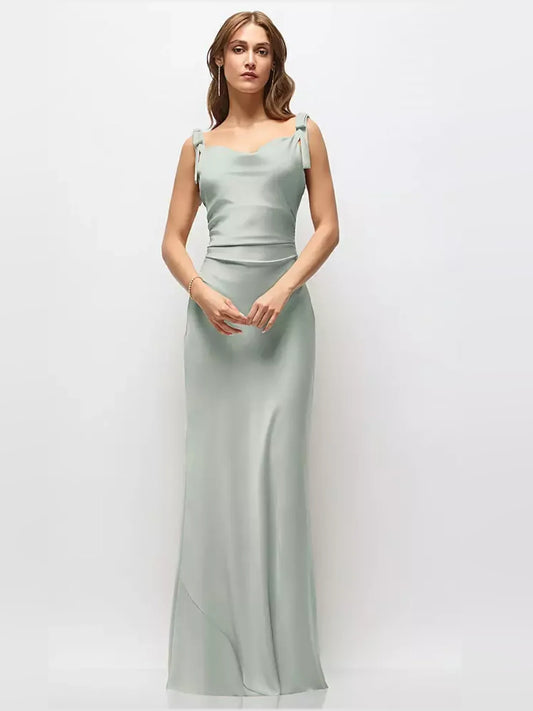 Light Gray maxi bridesmaid dress, front view showing the bodycon silhouette