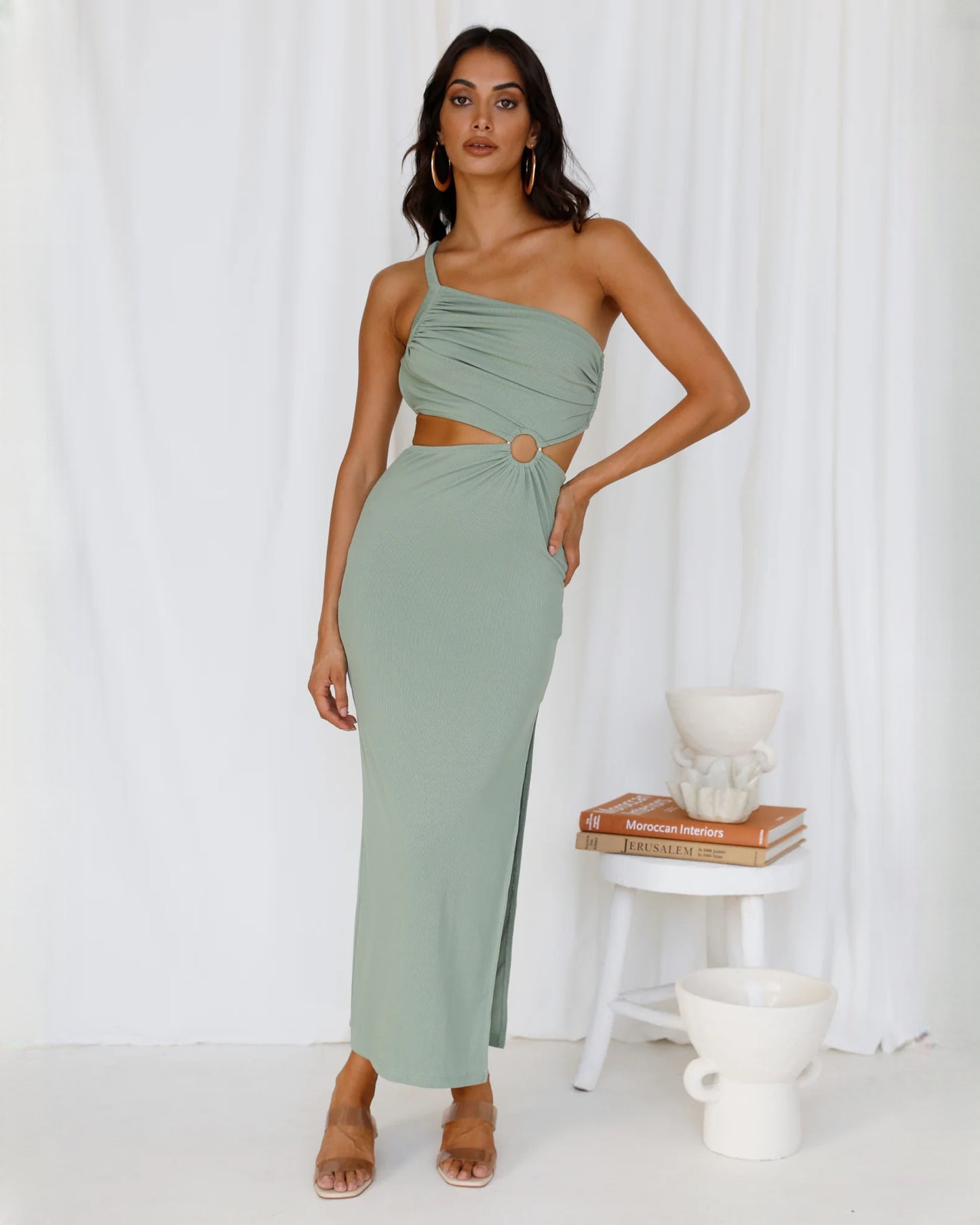 sleeveless satin a-line maxi bridesmaid dress - image 1
