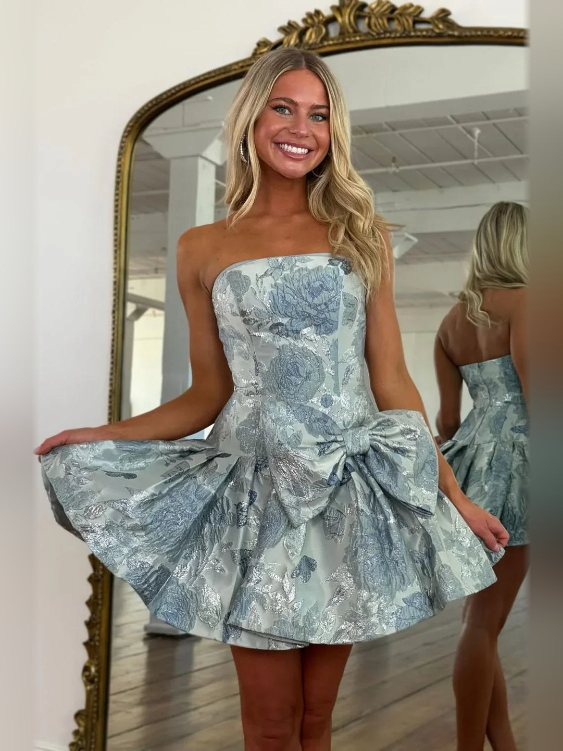 As Picture mini homecoming dress, alternate view showing the full-length silhouette