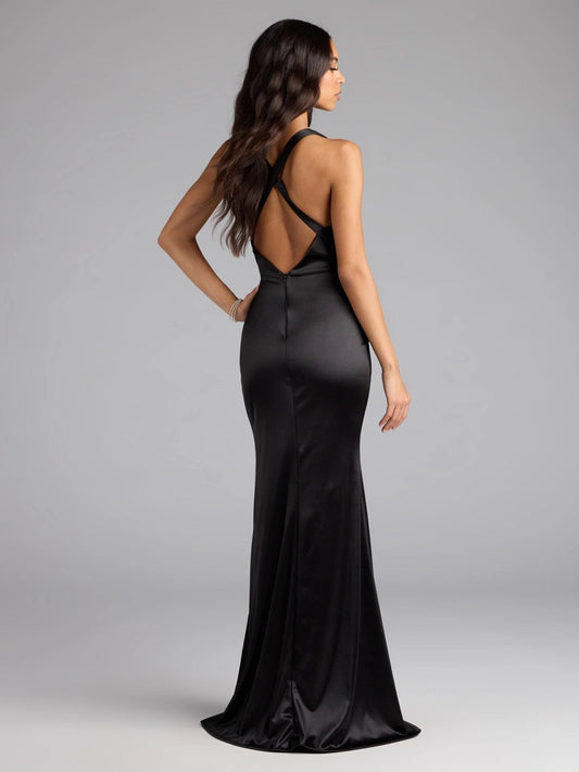 White floor-length prom dress, front view showing the mermaid silhouette