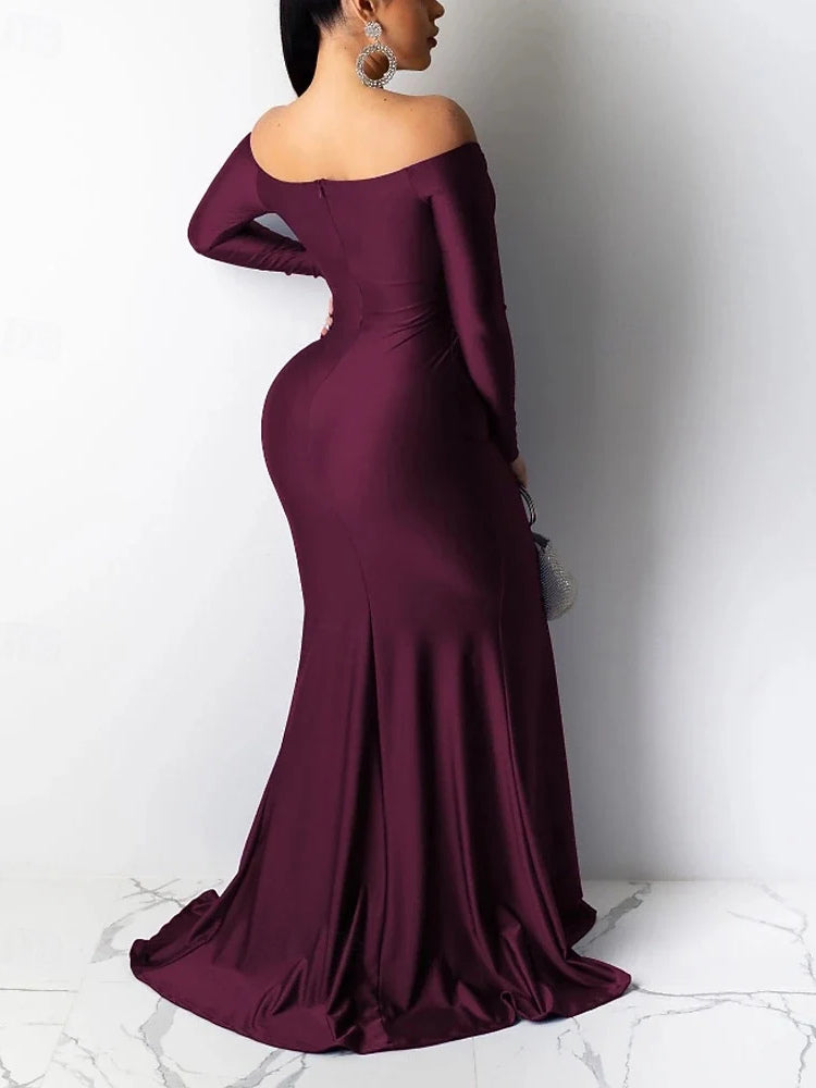 Deep Purple mini prom dress, front view showing the mermaid silhouette