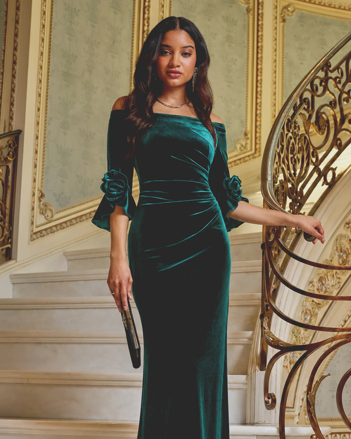 off-shoulder a-line maxi mother of the bride dress - image 1
