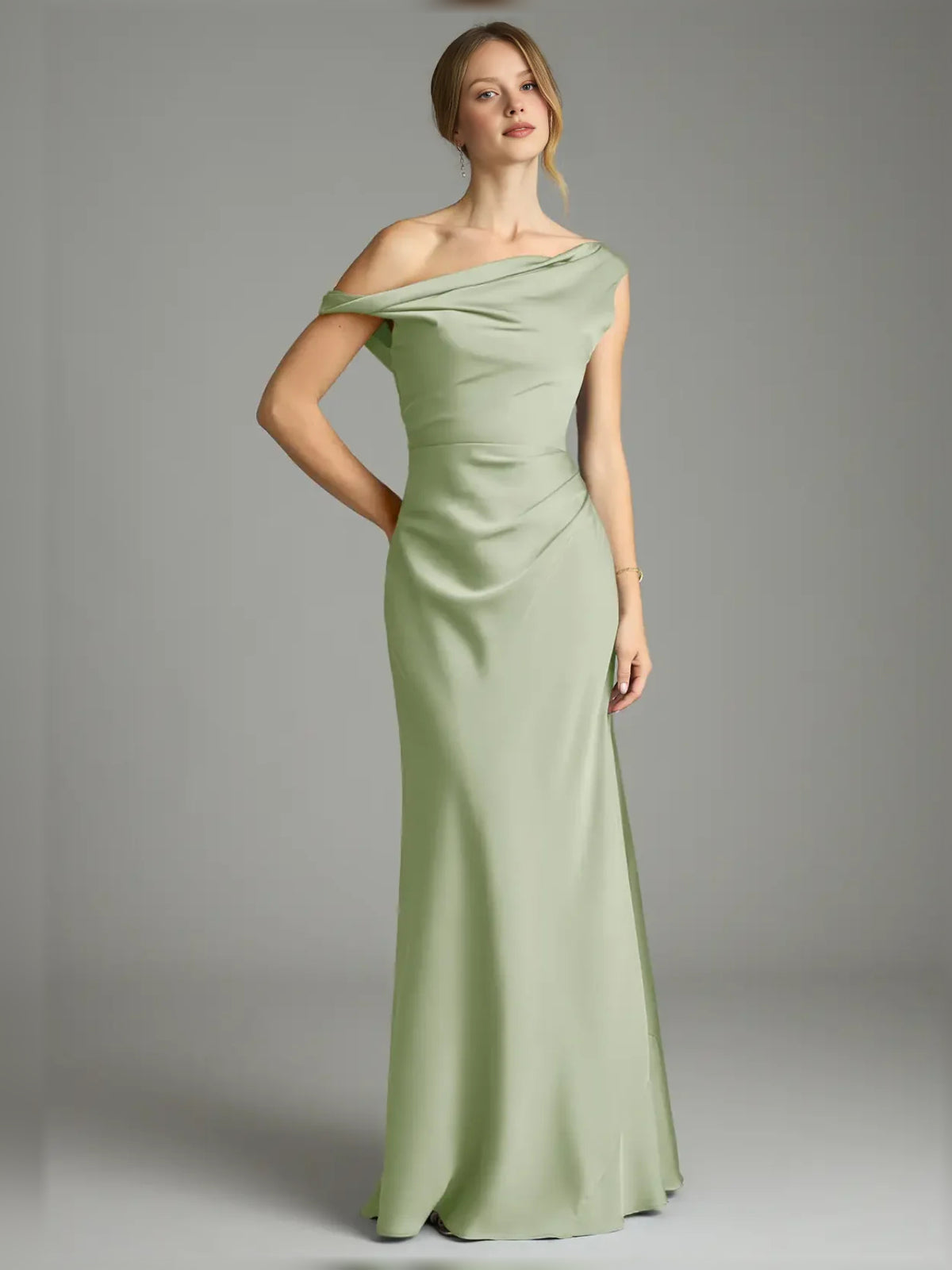 Dusty Sage floor-length bridesmaid dress, front view showing the mermaid silhouette