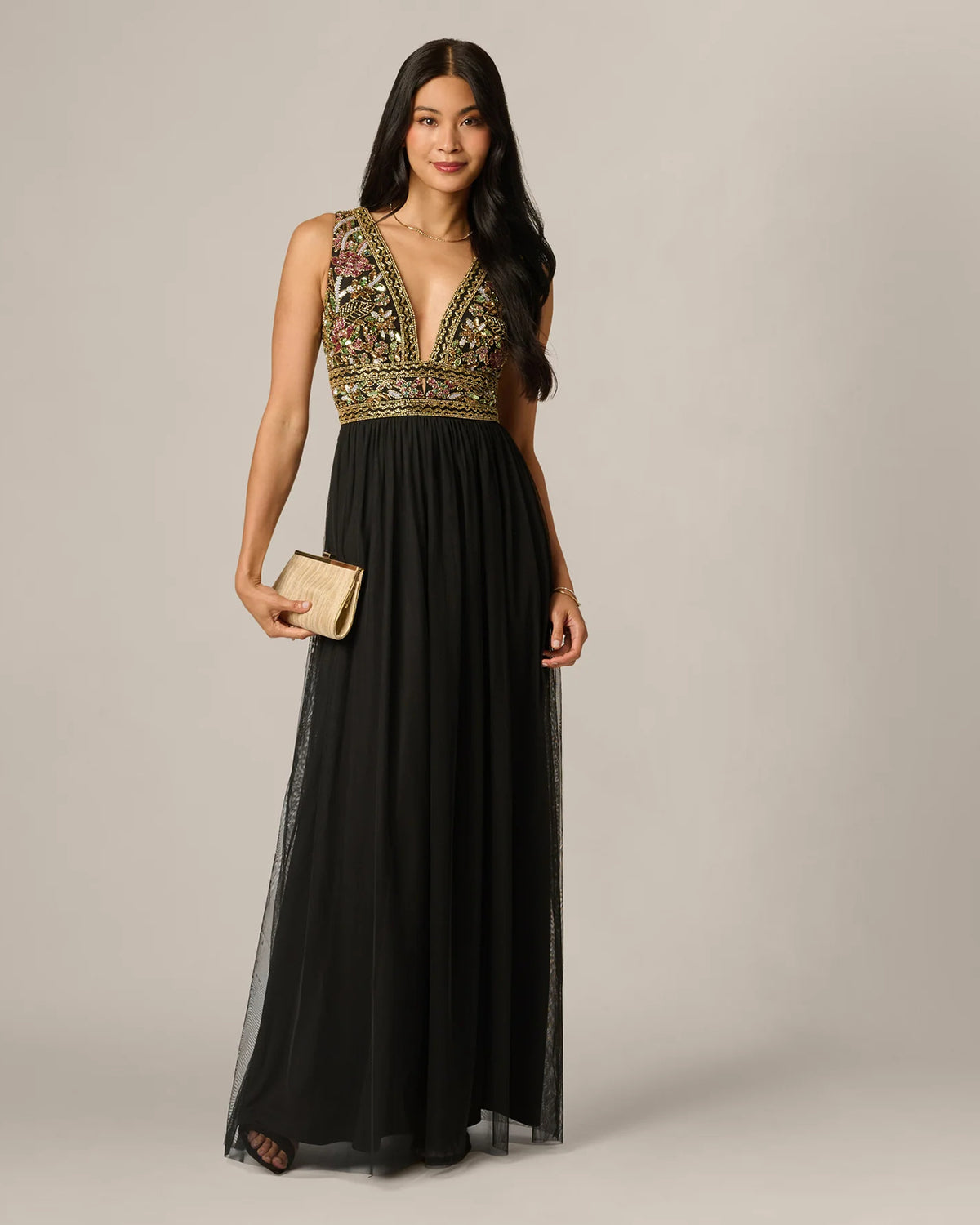 spaghetti strap a-line maxi mother of the bride dress - image 1
