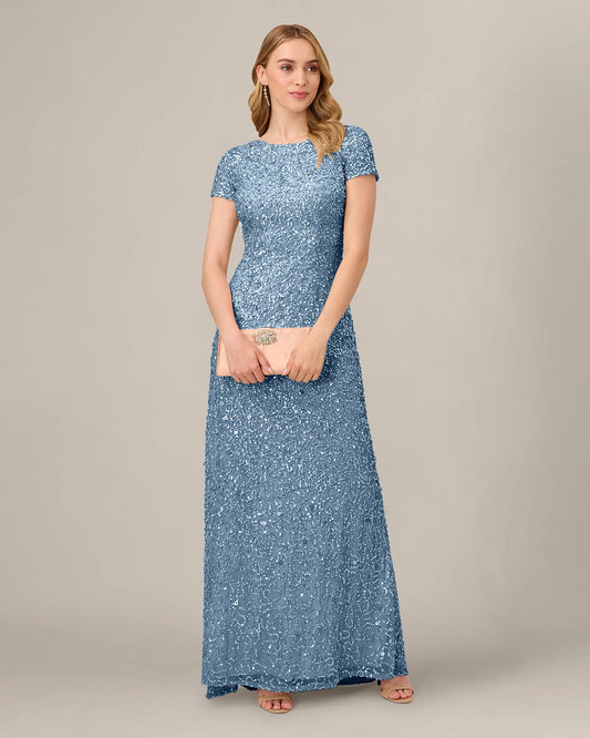 short-sleeve a-line floor-length mother of the bride dress - image 1