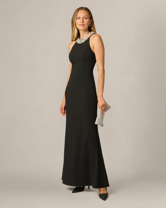 halter neck a-line maxi mother of the bride dress - image 1