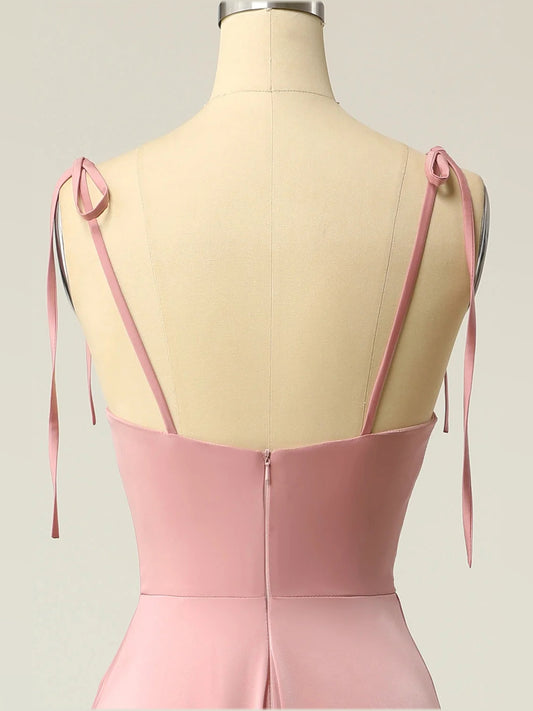 Dusty Pink maxi prom dress, front view showing the a-line silhouette