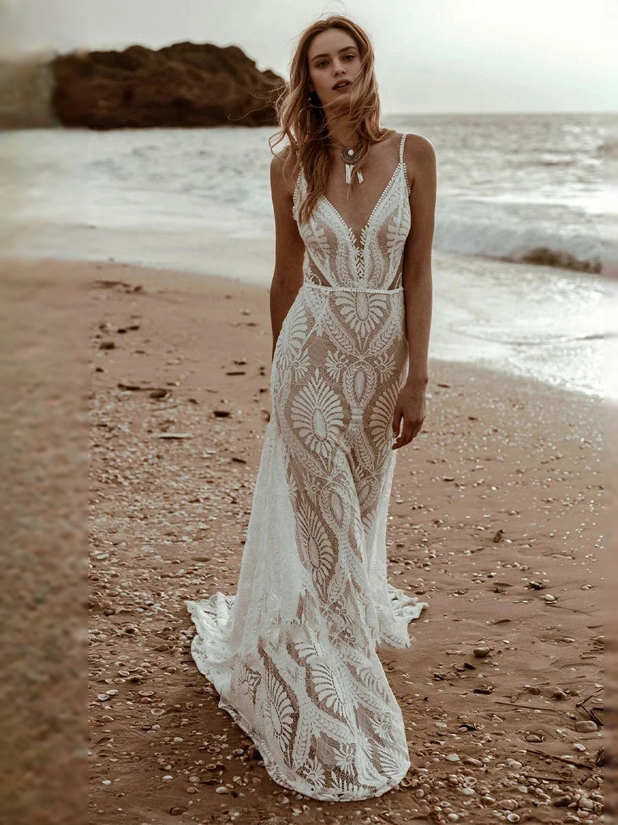 Ivory floor-length wedding dress, front view showing the mermaid silhouette