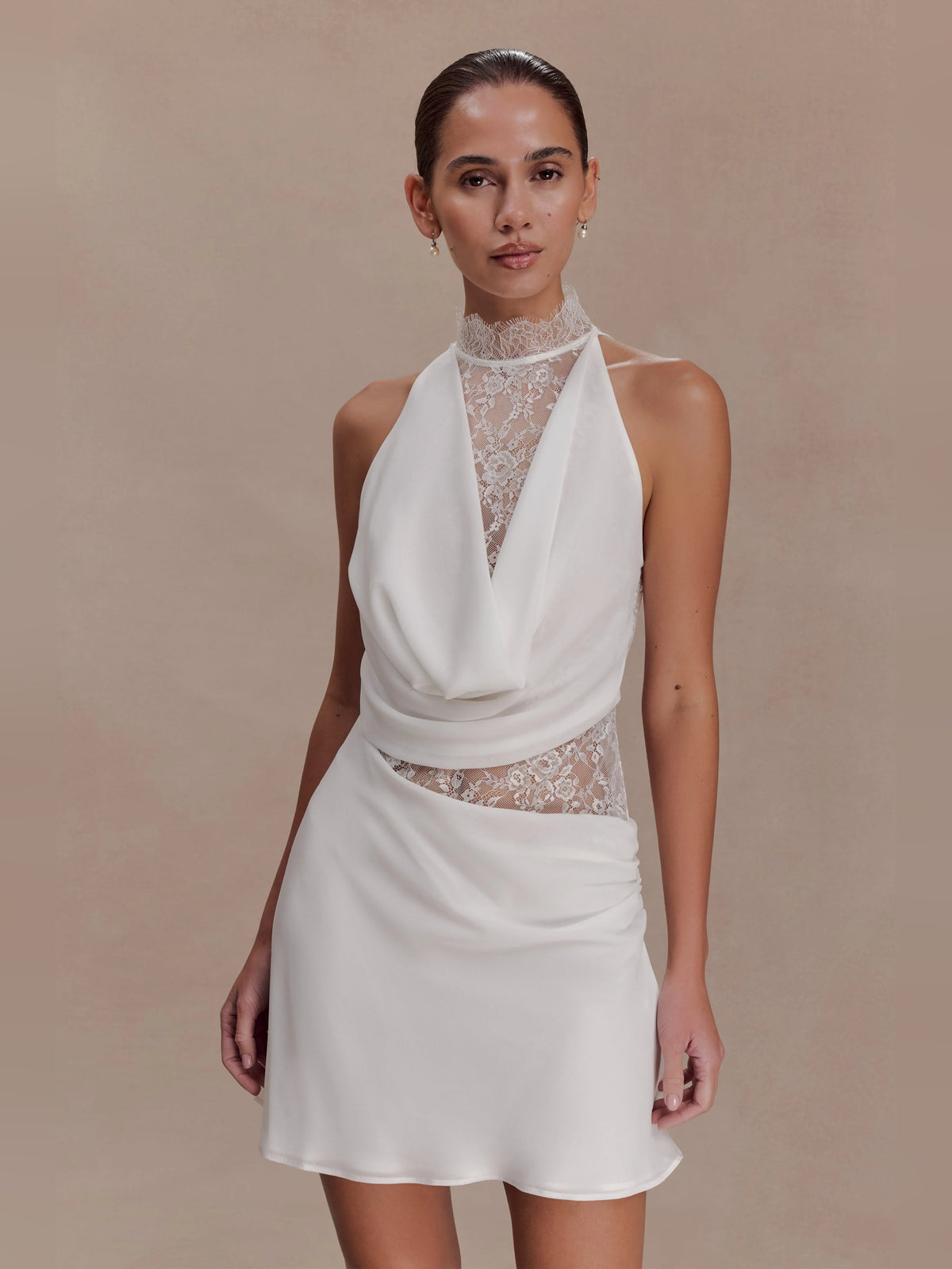 White mini homecoming dress, front view showing the silhouette