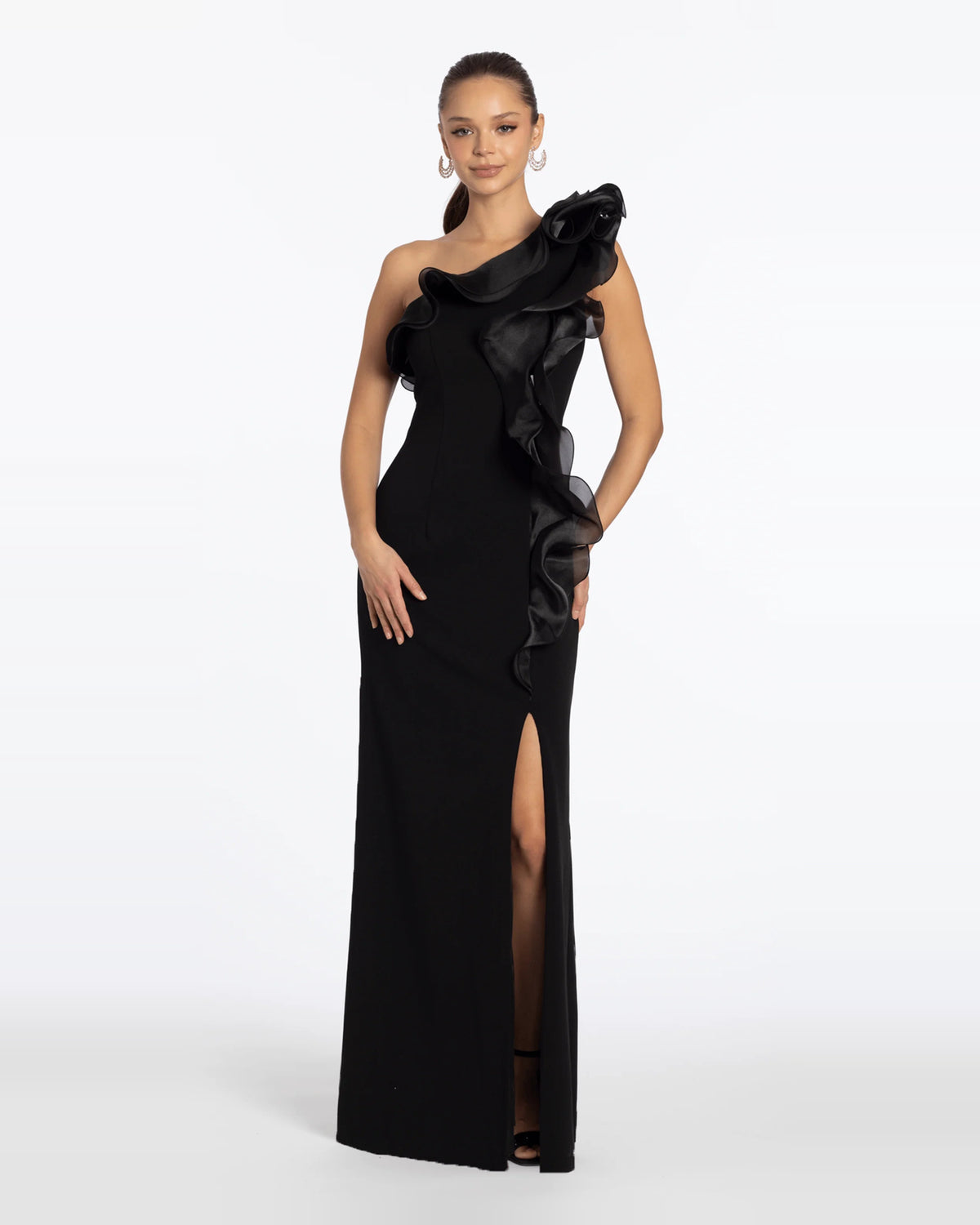 asymmetrical neck column maxi prom dress - image 1