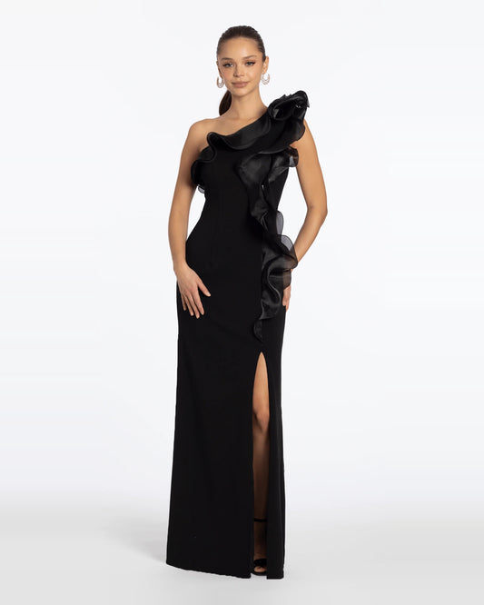 asymmetrical neck column maxi prom dress - image 1