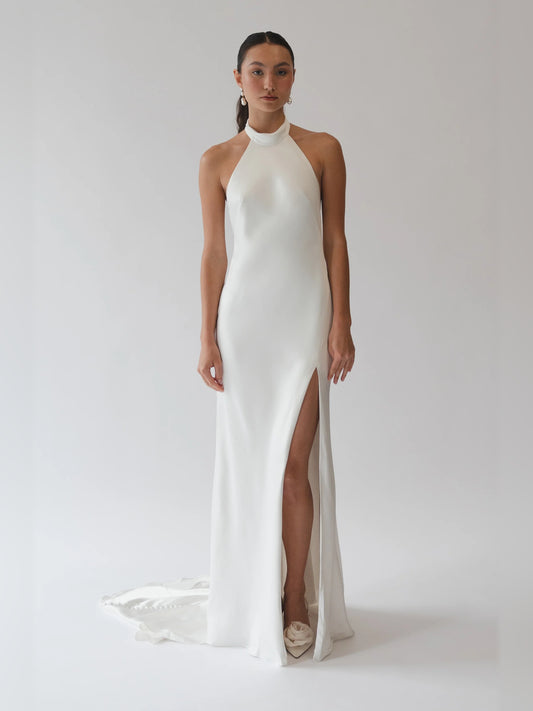 halter neck sheath floor-length formal dress - image 1