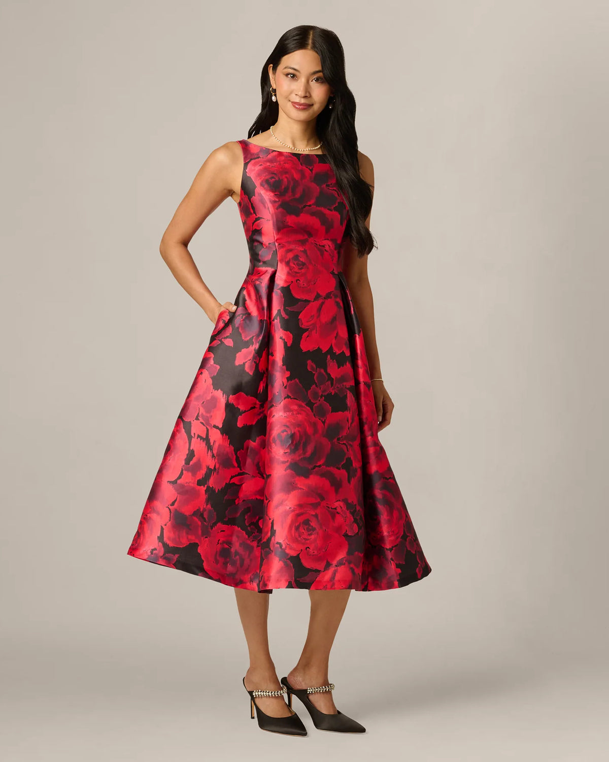spaghetti strap fit-and-flare midi mother of the bride dress - image 1