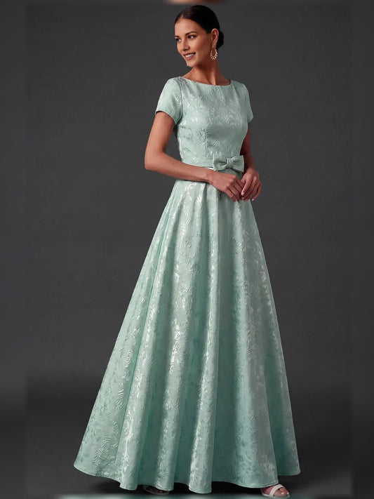 Mint Green short mother of the bride dress, front view showing the a-line silhouette