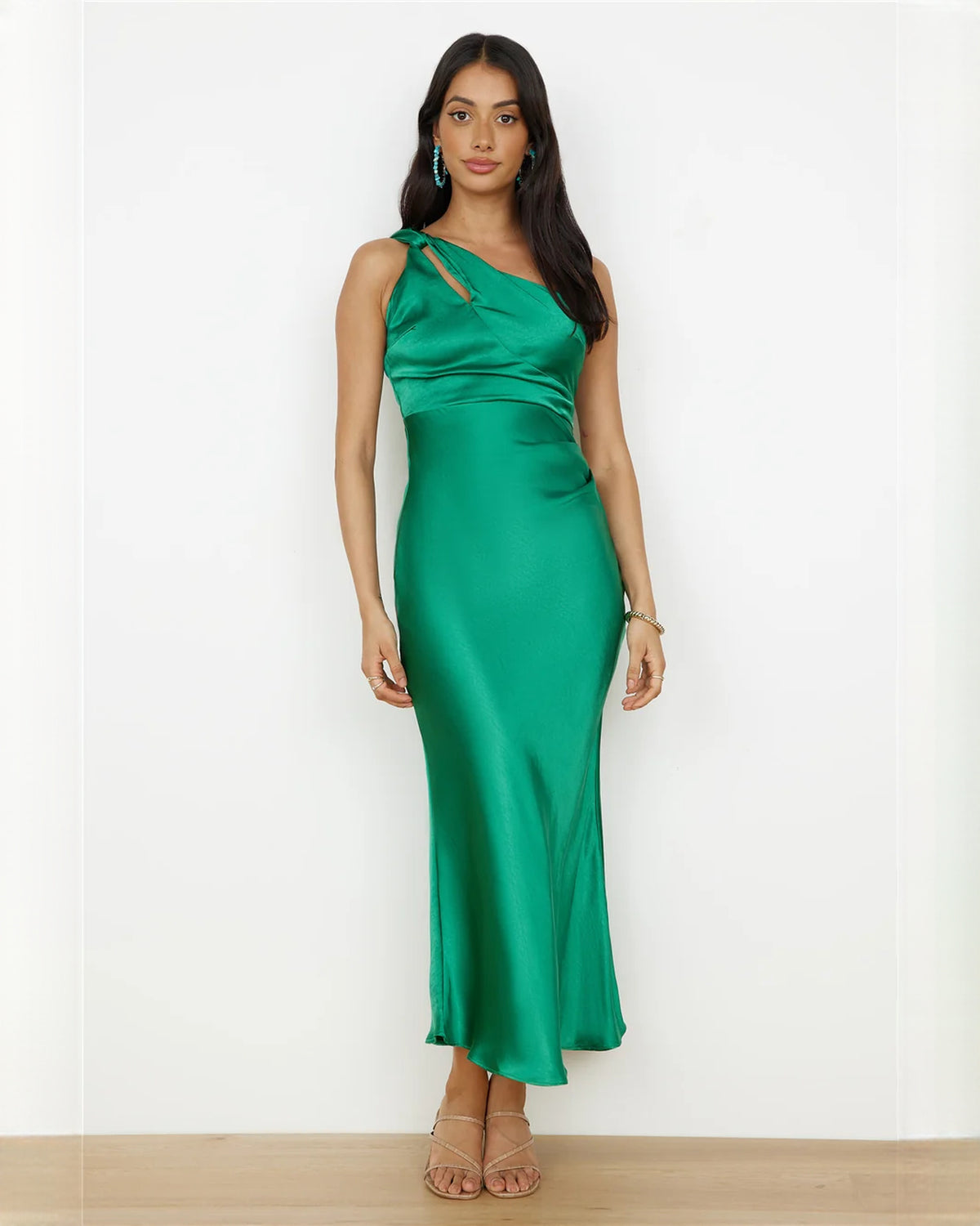 one-shoulder satin a-line maxi bridesmaid dress - image 1
