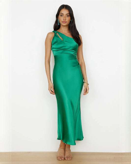 one-shoulder satin a-line maxi bridesmaid dress - image 1