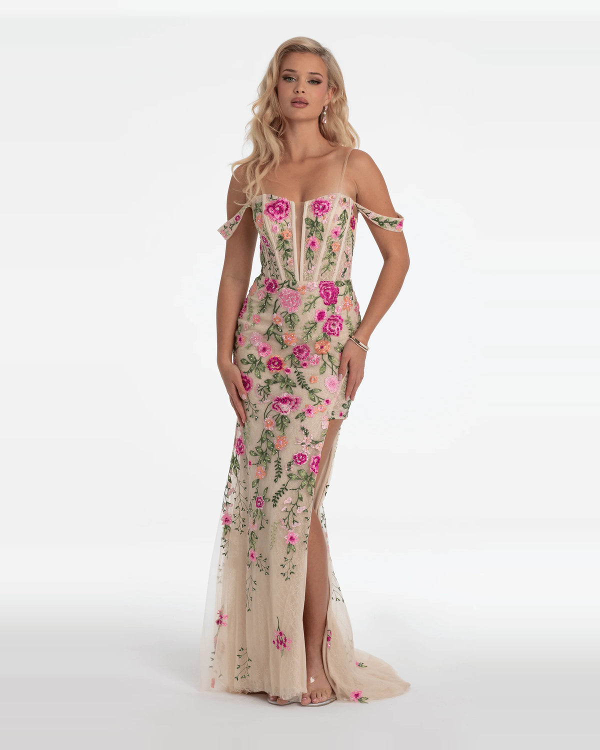 plunging neckline column floor-length prom dress - image 1