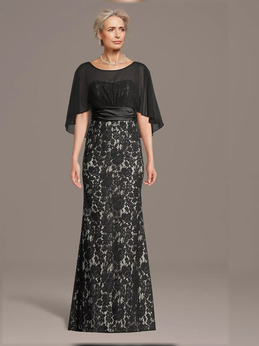 Black maxi mother of the bride dress, front view showing the mermaid silhouette