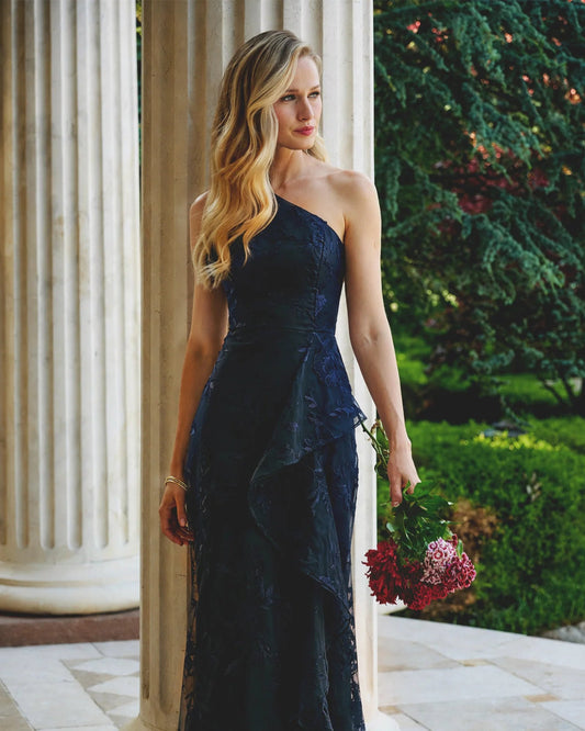 one-shoulder a-line maxi mother of the bride dress - image 1