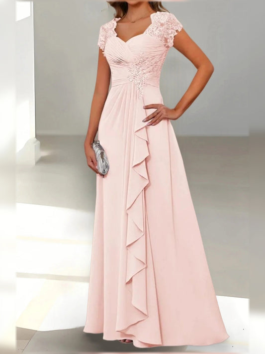 Light Pink floor-length mother of the bride dress, front view showing the a-line silhouette