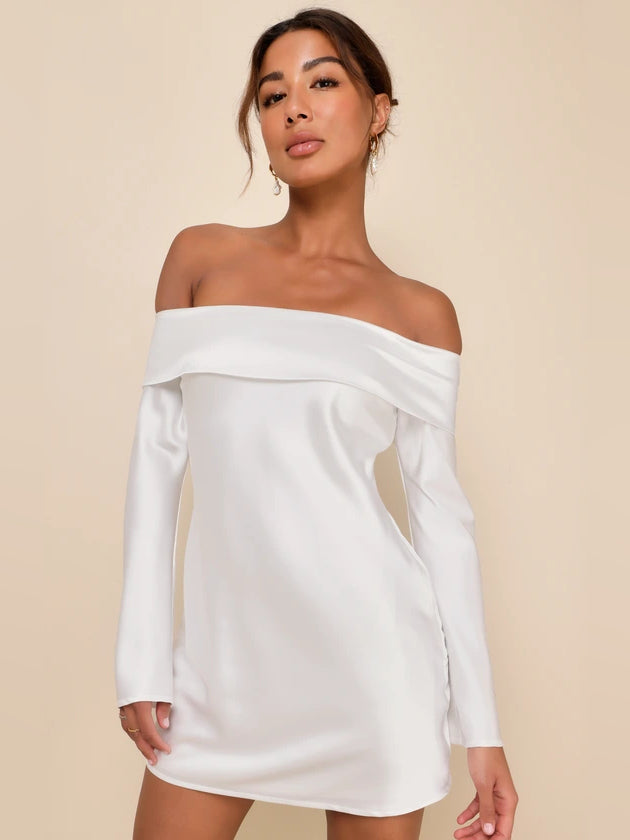 White mini homecoming dress, front view showing the silhouette