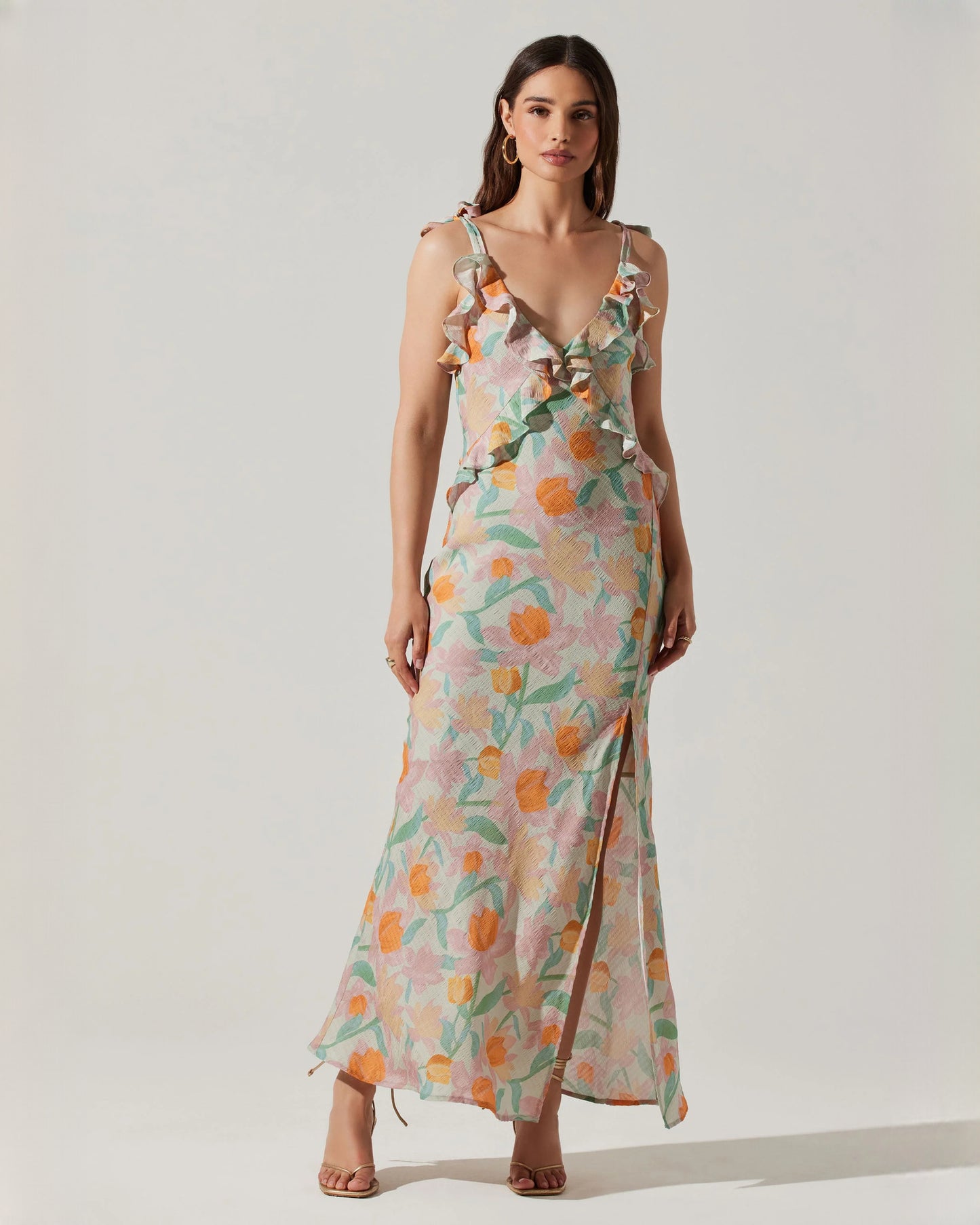 sleeveless satin a-line maxi bridesmaid dress - image 1